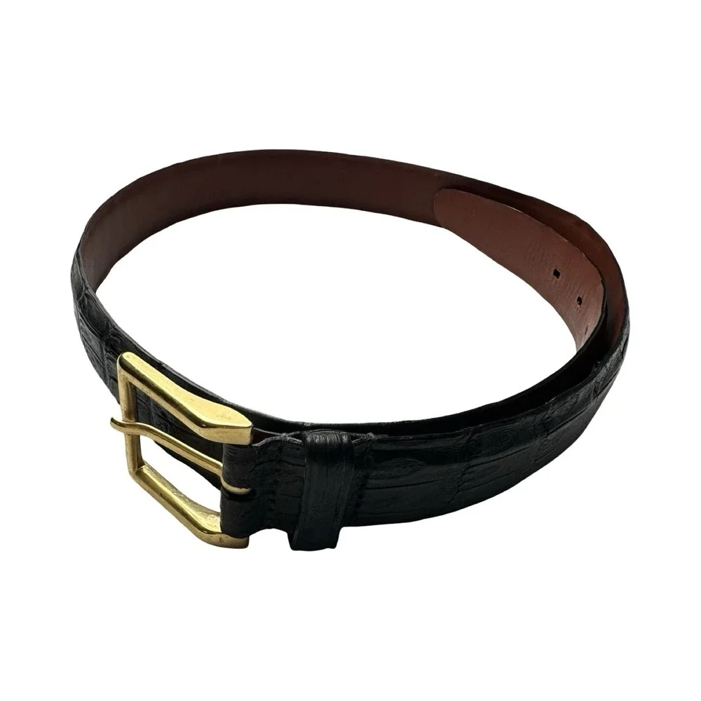 Bespoke Black Genuine Crocodile Belt Brass Buckle 1.25 Inch Width Size 34 USA